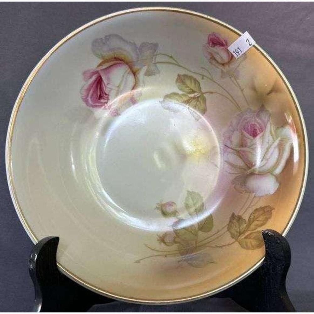Antique Porcelain Bowl and Dish Set with Floral Design Marked P.V Vessra Germany